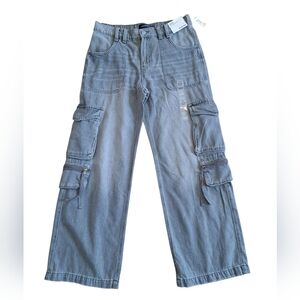 Aeropostale Mid Rise Cargo Jeans Gray Medium Short